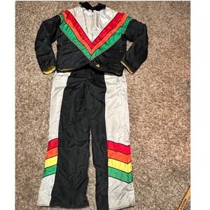 John Deere VTG 70s 80s  Ski Suit Set Jacket Bibs Pants Rainbow Stripe Mens L